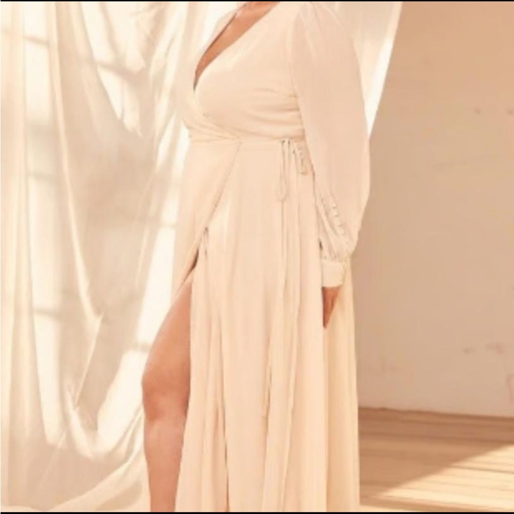 Lulu’s Cream Wrap Around Maxi Slit Dress